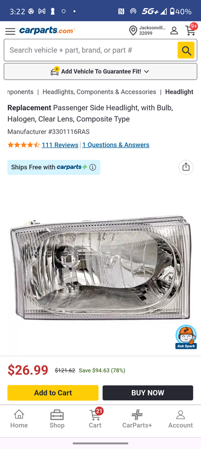 1999–2004 Ford F-250 / F-350 / F-450 / F-550 Super Duty & 2000–2004 Ford Excursion Passenger Side Composite Halogen Headlight Assembly 🚘💡
