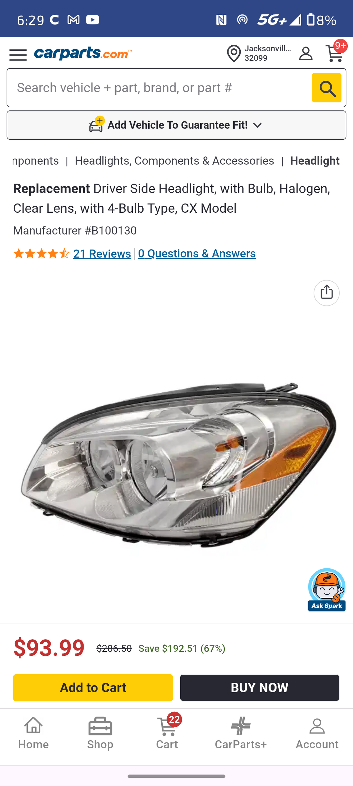 2006–2008 Buick Lucerne Driver Side Halogen Headlight Assembly (CX / CXL / CXS) 🚘💡