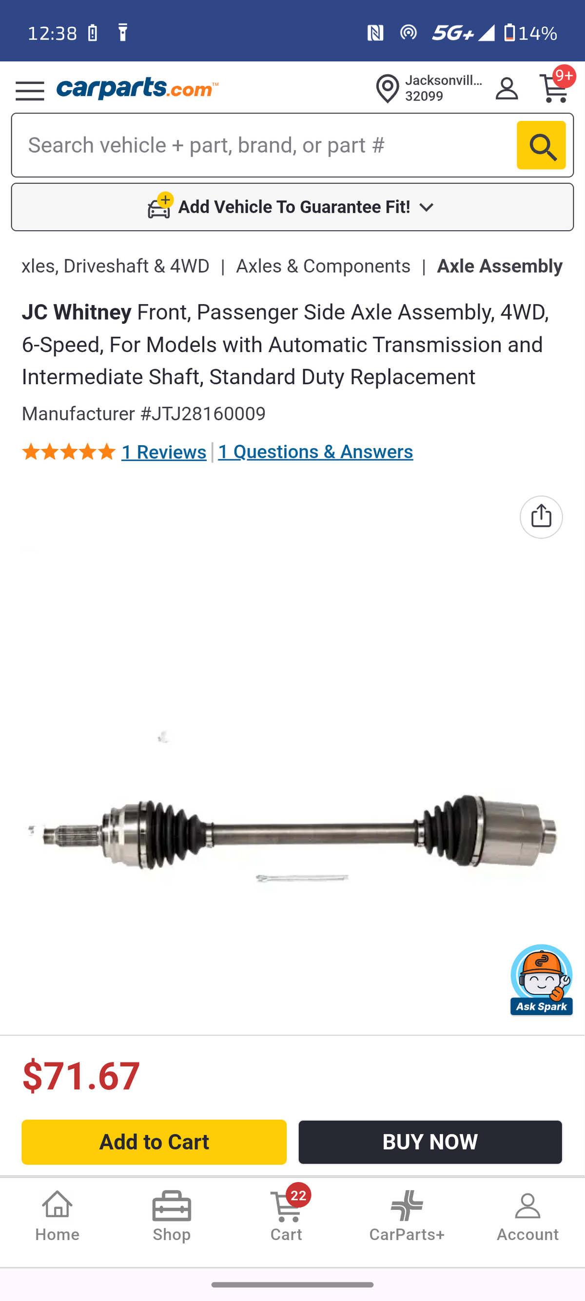 2014–2017 Jeep Compass & Patriot Front Passenger Side CV Axle Assembly (4WD / AWD, 6-Speed Auto) 🚘🔩
