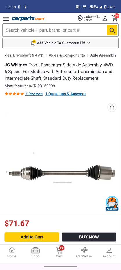 2014–2017 Jeep Compass & Patriot Front Passenger Side CV Axle Assembly (4WD / AWD, 6-Speed Auto) 🚘🔩