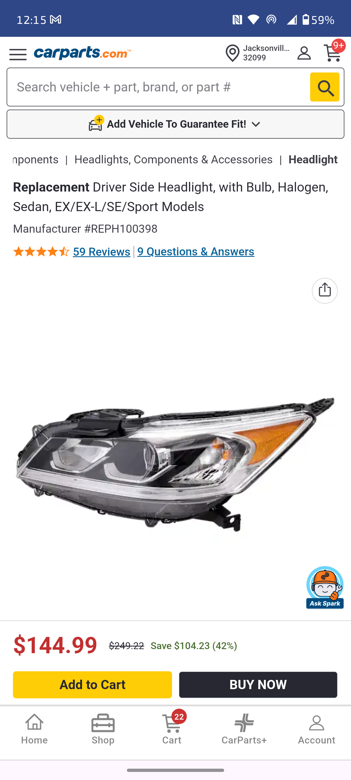 2016–2017 Honda Accord Sedan Driver Side Halogen Headlight Assembly (EX / EX-L / SE / Sport) 🚘💡