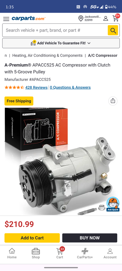 2015–2022 Chevrolet Canyon Equinox / GMC Terrain / Buick Envision A/C Compressor Assembly with Clutch (5-Groove Pulley) ❄️🚗
