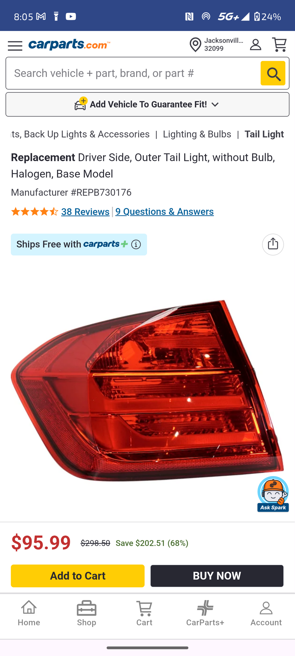 2012–2015 BMW 3 Series Driver Side Outer Tail Light Assembly (F30 Sedan / Halogen, Without Bulb) 🚘💡