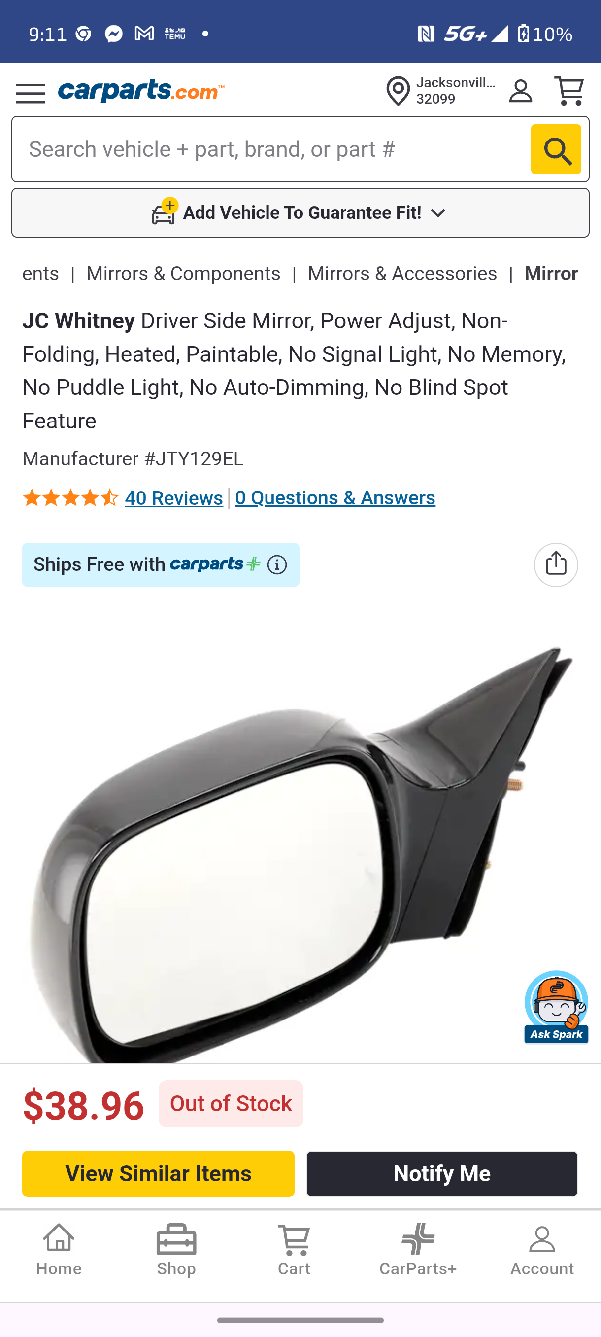 2005–2010 Toyota Avalon Driver Side Power Heated Mirror (Paintable / Non-Folding) 🚘🪞