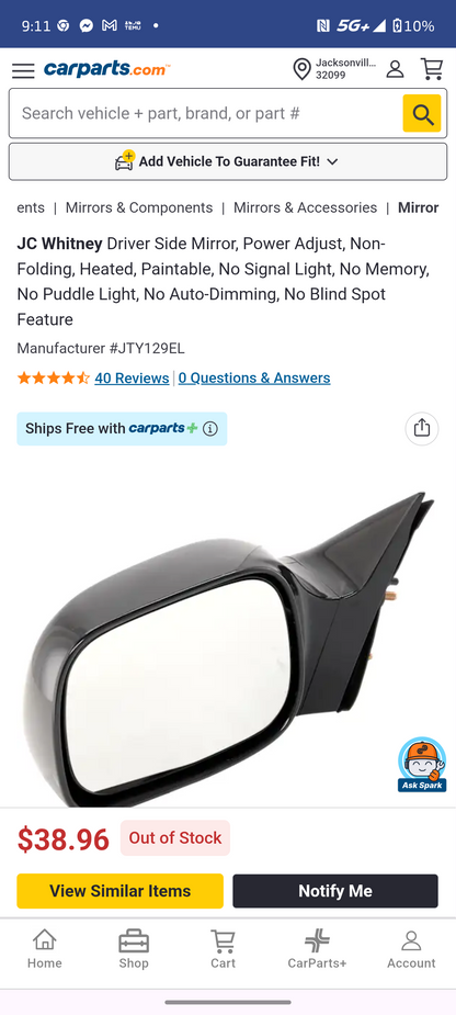 2005–2010 Toyota Avalon Driver Side Power Heated Mirror (Paintable / Non-Folding) 🚘🪞
