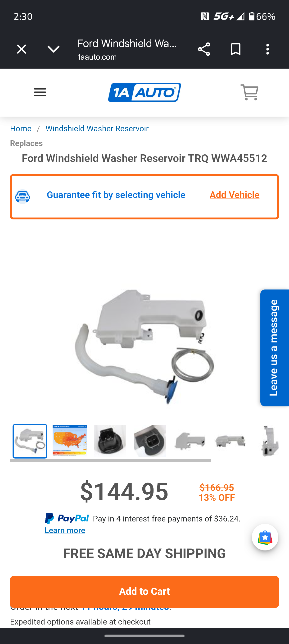 2015–2025 Ford Transit Full-Size Van Windshield Washer Reservoir Assembly with Pump (With Surround View Camera) 🚘💦