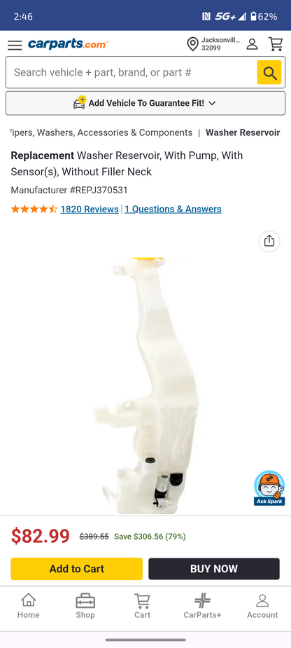 2011–2021 Jeep Grand Cherokee Windshield Washer Reservoir Assembly with Pump & Sensor (Without Filler Neck) 🚘💦