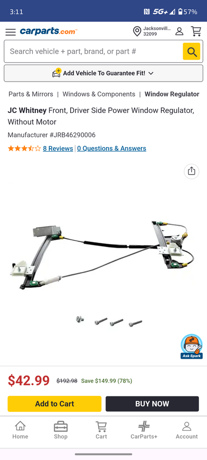 2008–2013 BMW 1 Series Front Driver Side Power Window Regulator (Without Motor) 🚘🪟