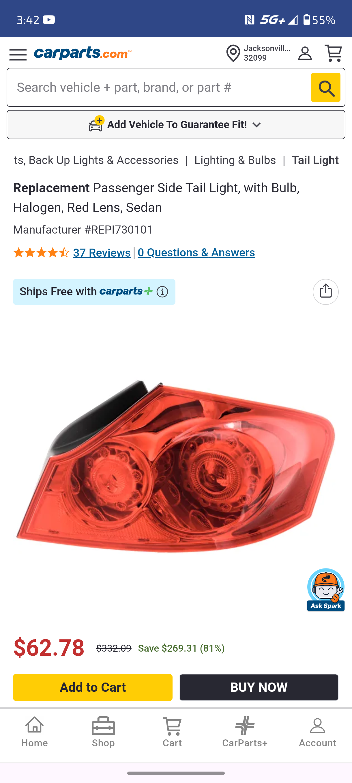 2007–2015 Infiniti G35 G37 Q40 Passenger Right Side Halogen Tail Light Assembly (Sedan) 🚘🚨