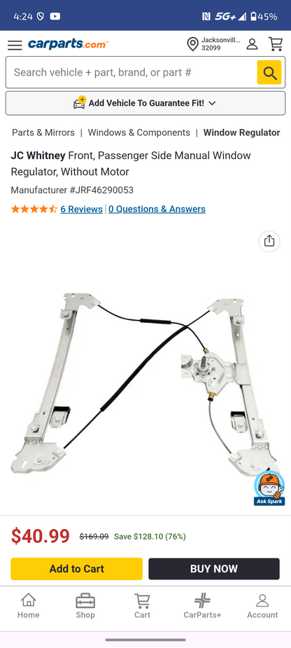 2004–2008 Ford F-150 Front Passenger Side Manual Window Regulator (Without Motor) 🚘🪟