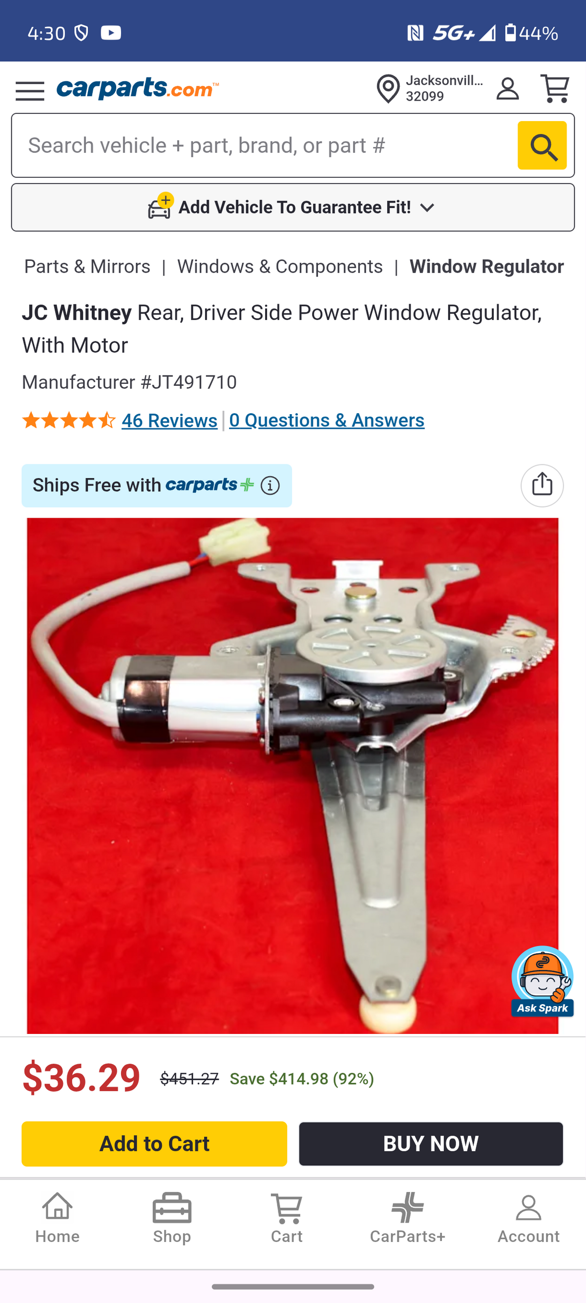 2003–2008 Toyota Corolla Rear Driver Side Power Window Regulator (With Motor) 🚘🪟