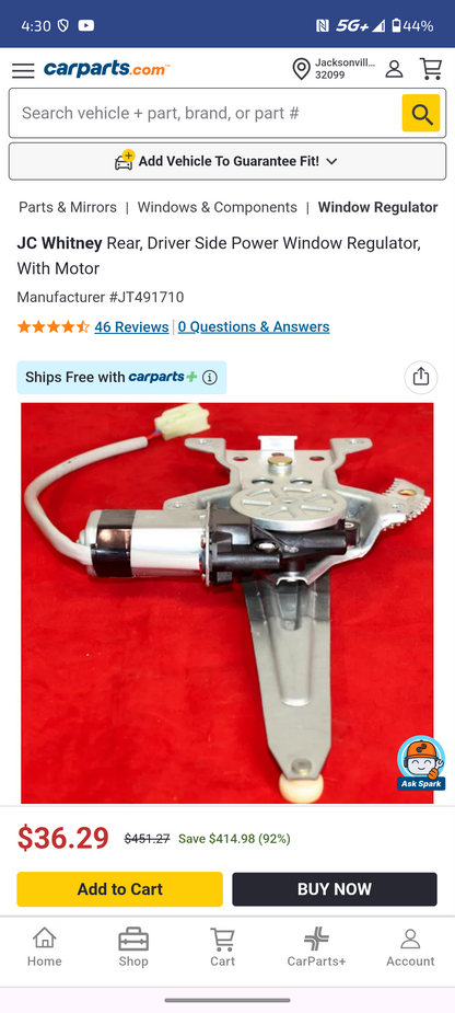 2003–2008 Toyota Corolla Rear Driver Side Power Window Regulator (With Motor) 🚘🪟