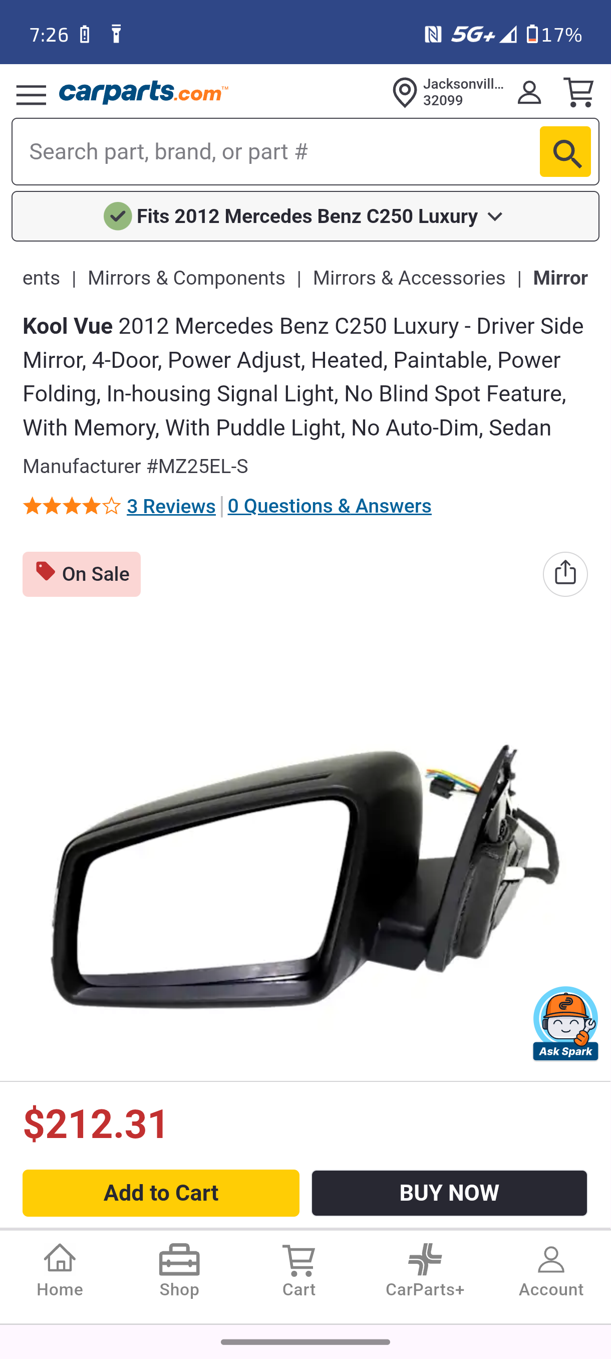 2008–2014 Mercedes-Benz C-Class Driver Side Power Folding Heated Mirror (With Memory & Turn Signal) 🚘🪞
