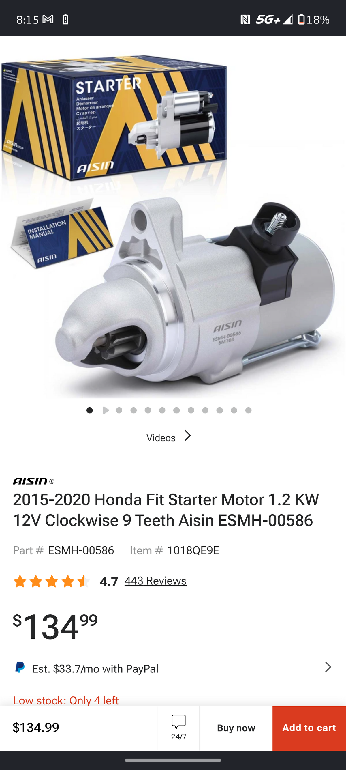 2015–2020 Honda Fit Starter Motor (1.2 kW / 12V / 9 Teeth) 🚘⚡