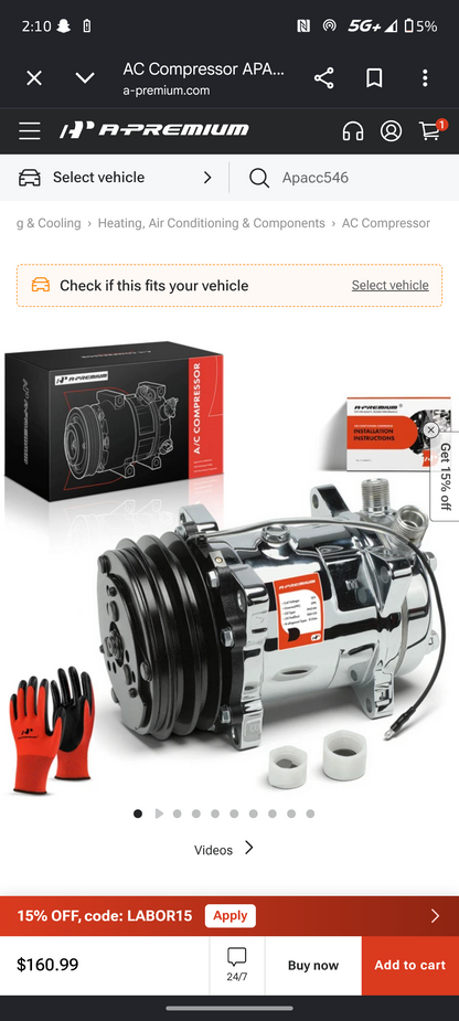 Universal Sanden 508 / SD5H14 Style Chrome A/C Compressor (V-Belt Pulley) 🚘💦