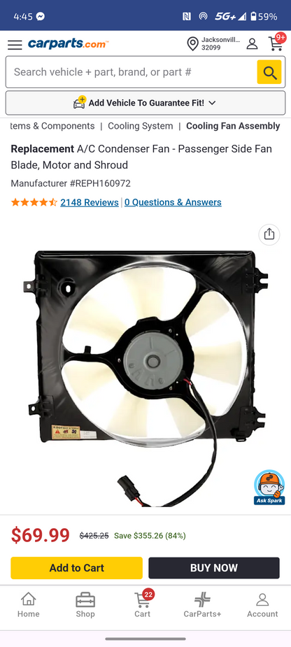 2008–2012 Honda Accord, 2010–2015 Honda Crosstour & 2013–2015 Acura RDX Passenger Side A/C Condenser Fan Assembly 🚘💦