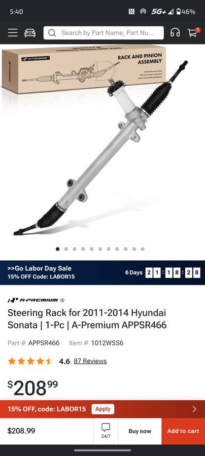2011–2014 Hyundai Sonata & Kia Optima Manual/Electric Steering Rack and Pinion Assembly 🚘🛡️
