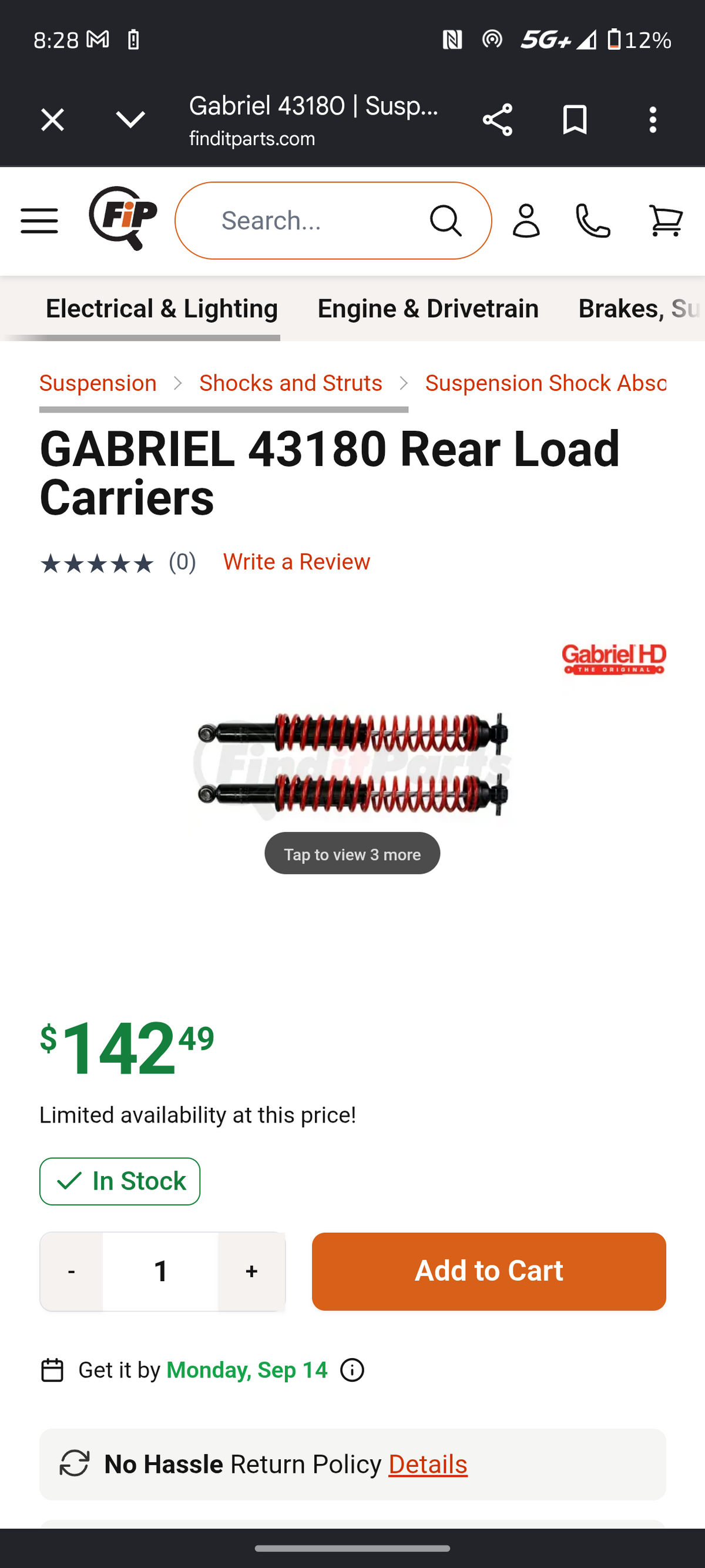 1999–2007 Chevy Silverado & GMC Sierra 1500 Gabriel Load Carrier Heavy-Duty Rear Coil Spring Shock (Single) 🚘🏋️