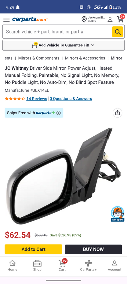 2004–2009 Lexus RX330, RX350 & RX400h Driver Side Power Door Mirror (Paintable) 🚘🪞