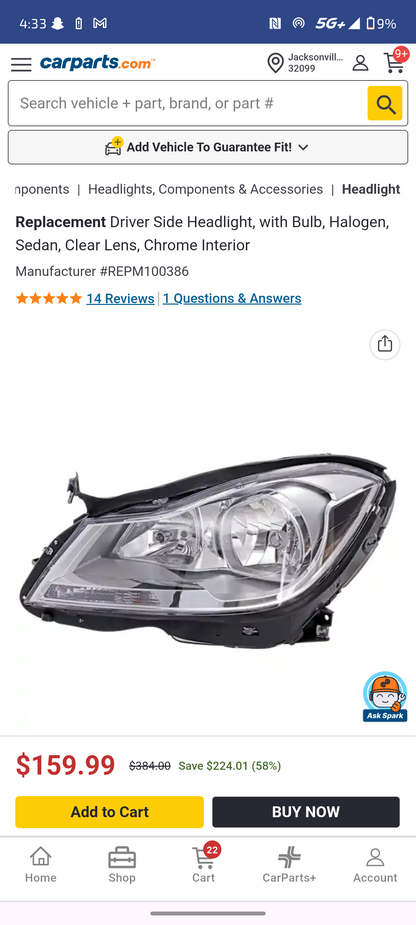 2012–2014 Mercedes-Benz C-Class & C63 AMG Driver Side Halogen Headlight Assembly (Chrome Interior) 🚘🔻🚨