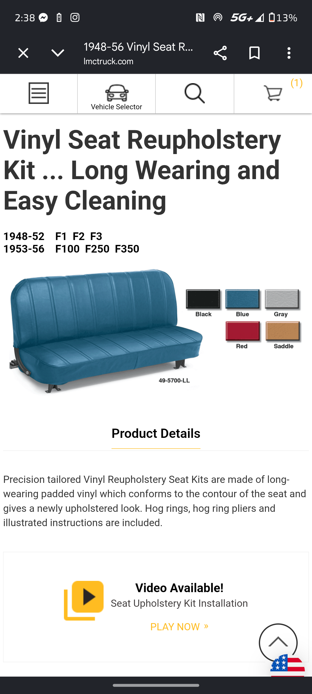 1953–1956 Ford F-100, F-250 & F-350 Heavy-Duty Vinyl Bench Seat Reupholstery Kit (Black) 🛻🪑