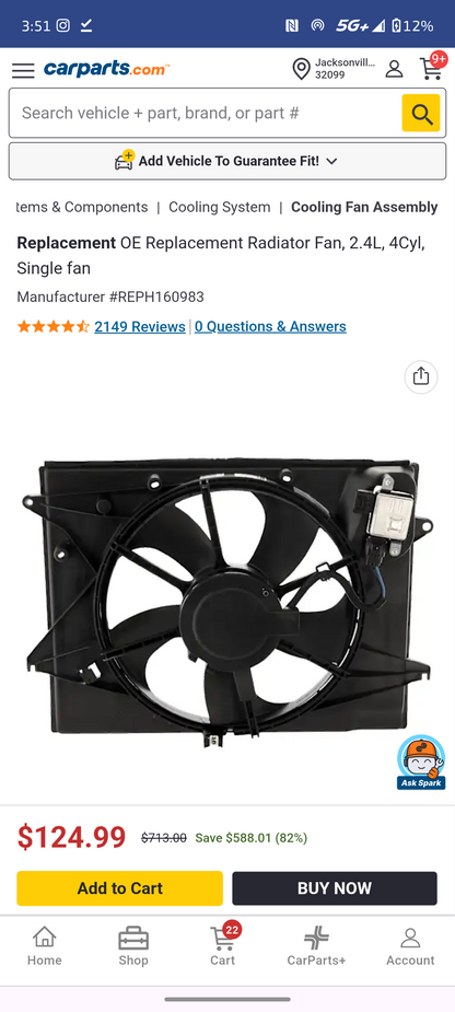 2015–2017 Hyundai Sonata 2.4L Engine Cooling Radiator Fan Assembly (Single Fan) 🚘🪭