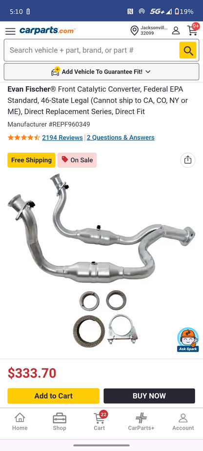 2008–2010 Ford F-250, F-350, F-450 & F-550 Super Duty 5.4L V8 & 6.8L V10 Catalytic Converter Assembly (46-State Legal / Federal EPA) 🚘💨