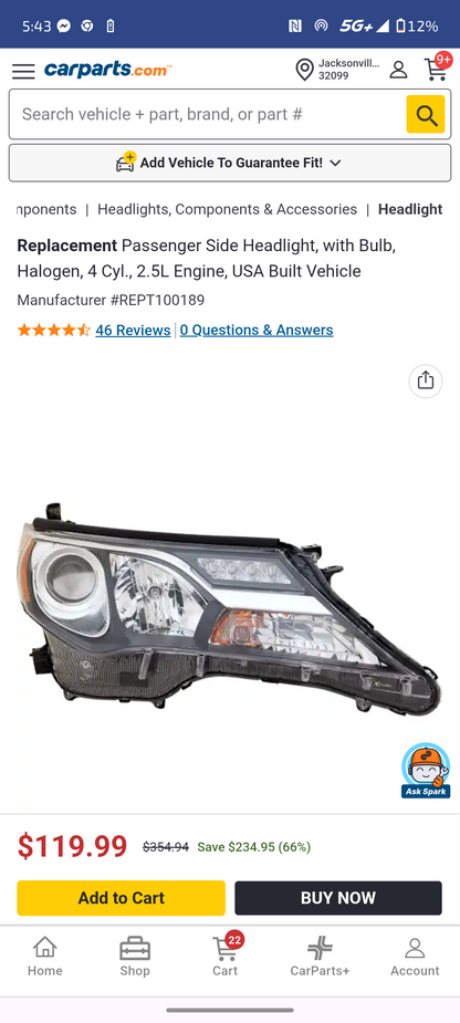 2013–2015 Toyota RAV4 Passenger Side Halogen Headlight Assembly (USA Built) 🚘💡