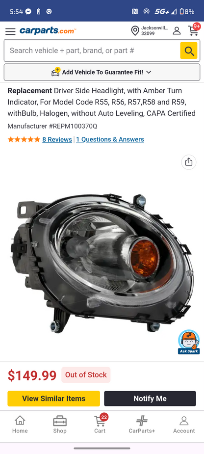 2007–2015 Mini Cooper Driver Side Halogen Headlight Assembly w/ Amber Turn Indicator (CAPA Certified) 🚘💡