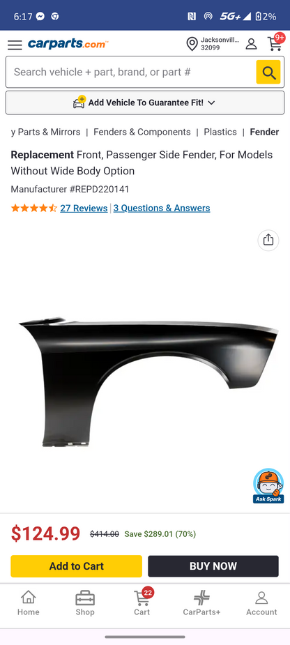 2008–2023 Dodge Challenger Front Passenger Side Fender (Without Widebody Package) 🚘⚙️