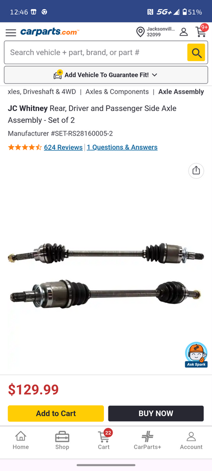 1995–2006 Subaru Legacy, Impreza & Forester Rear Driver and Passenger Side Axle Assembly (Set of 2) 🚗⚙️