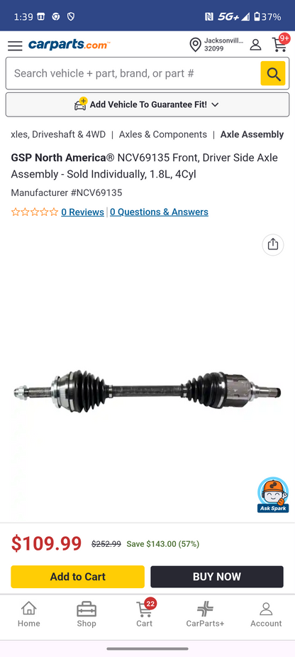 2019–2022 Toyota Corolla 1.8L Front Driver Side CV Axle Shaft Assembly 🚗⚙️