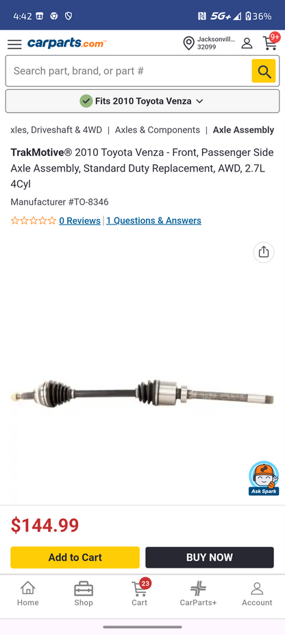 2009–2015 Toyota Venza / 2010–2012 Lexus RX350 2.7L/3.5L Front Passenger Side CV Axle Assembly (AWD ONLY) 🚘⚙️