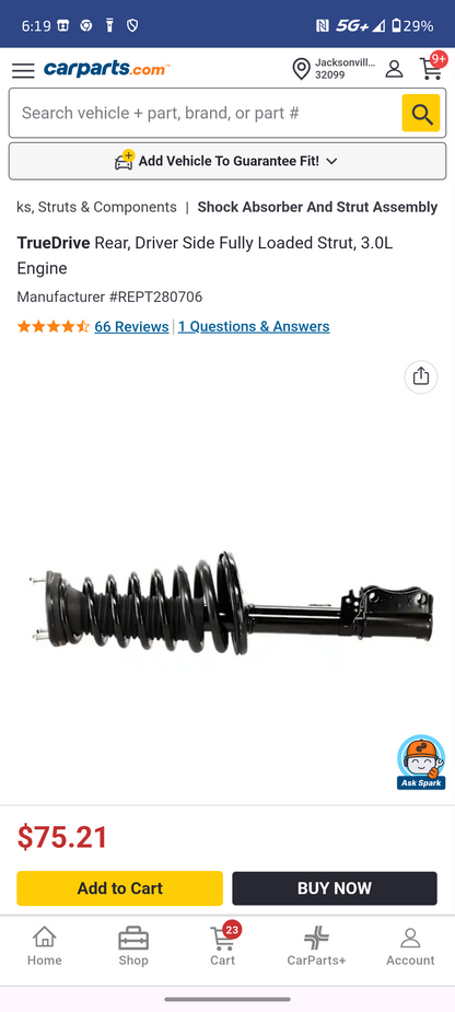1997–2001 Toyota Camry / 1997–1999 Avalon / 1997–2001 Lexus ES300 Rear Driver Side Fully Loaded Quick-Strut Assembly (3.0L V6) 🚘🏎️