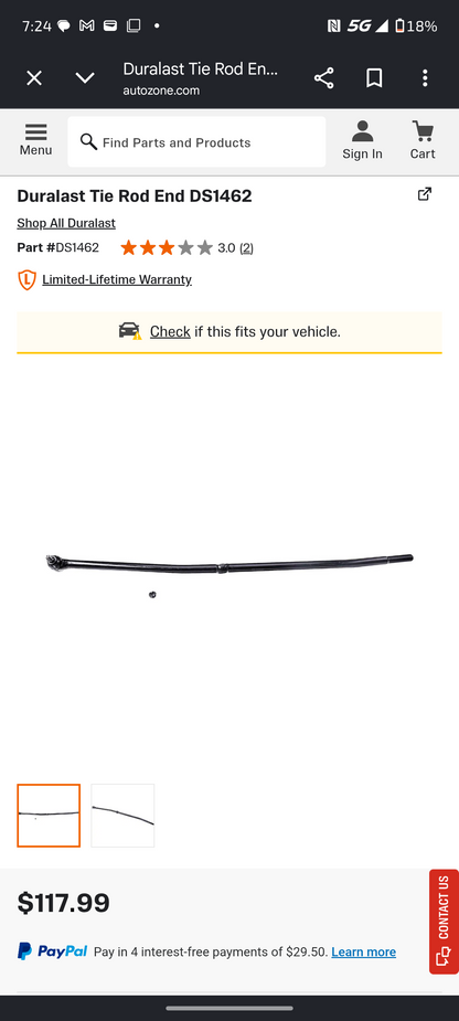 2000–2002 Dodge Ram 1500 / 2500 / 3500 4WD Front Left Inner Tie Rod End / Drag Link (Duralast DS1462) 🛻⚙️