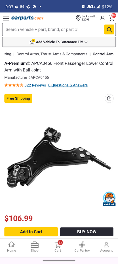 2008–2017 Buick Enclave / Chevrolet Traverse / GMC Acadia / Saturn Outlook Front Passenger Side Lower Control Arm w/ Ball Joint (APCA0456) 🚘⚙️