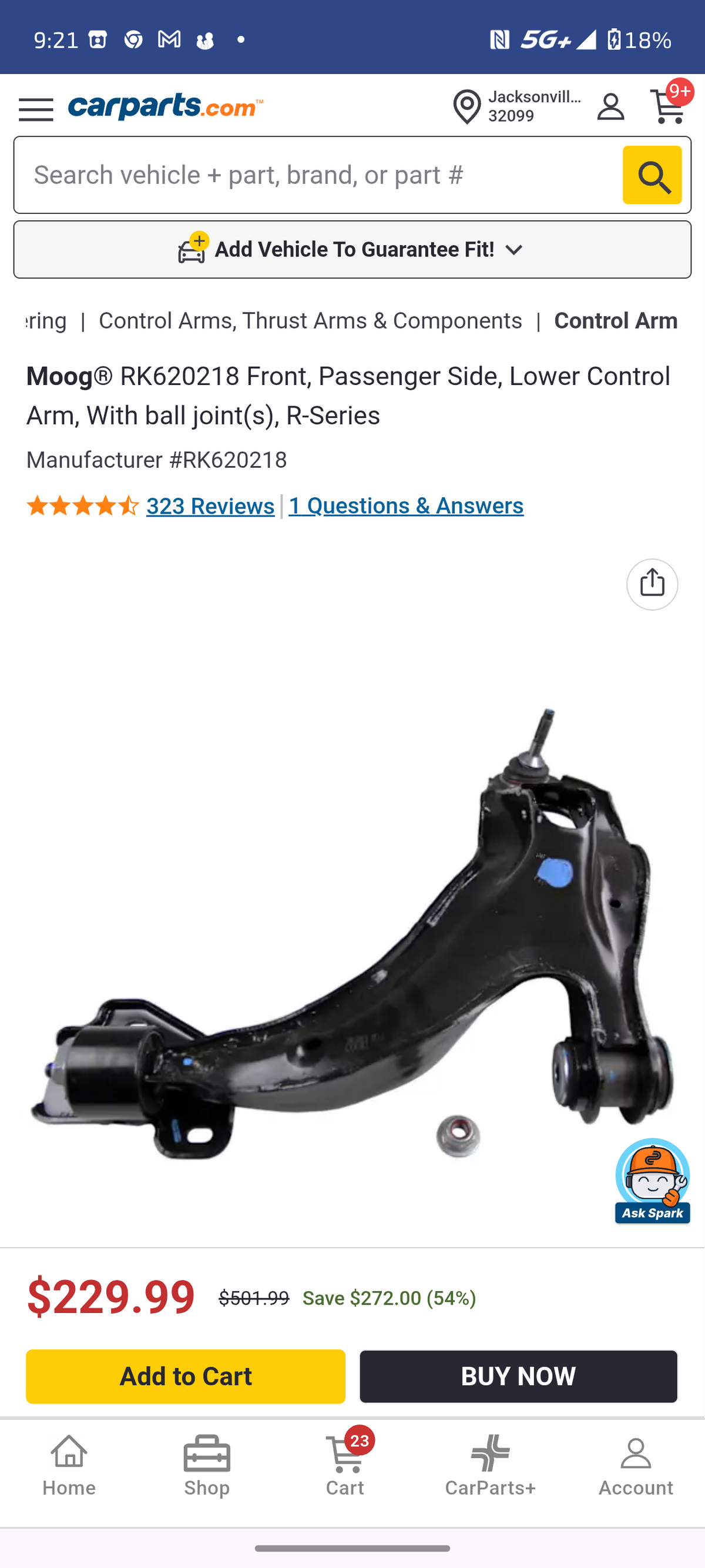 2006–2011 Ford Crown Victoria / Mercury Grand Marquis Front Passenger Side Lower Control Arm w/ Ball Joint (Moog RK620218) 🚘⚙️