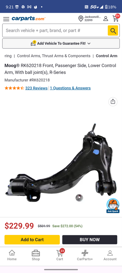 2006–2011 Ford Crown Victoria / Mercury Grand Marquis Front Passenger Side Lower Control Arm w/ Ball Joint (Moog RK620218) 🚘⚙️
