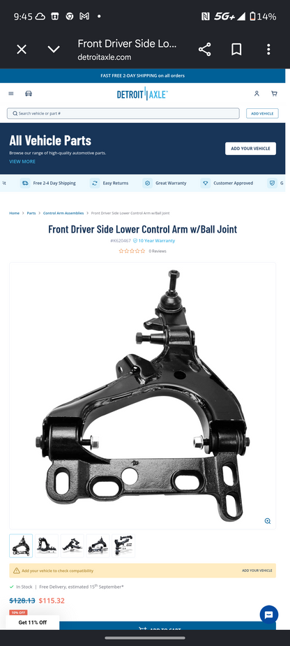 2004–2007 Chevrolet Trailblazer / GMC Envoy Front Driver Side Lower Control Arm w/ Ball Joint (Detroit Axle K620467) 🚘⚙️