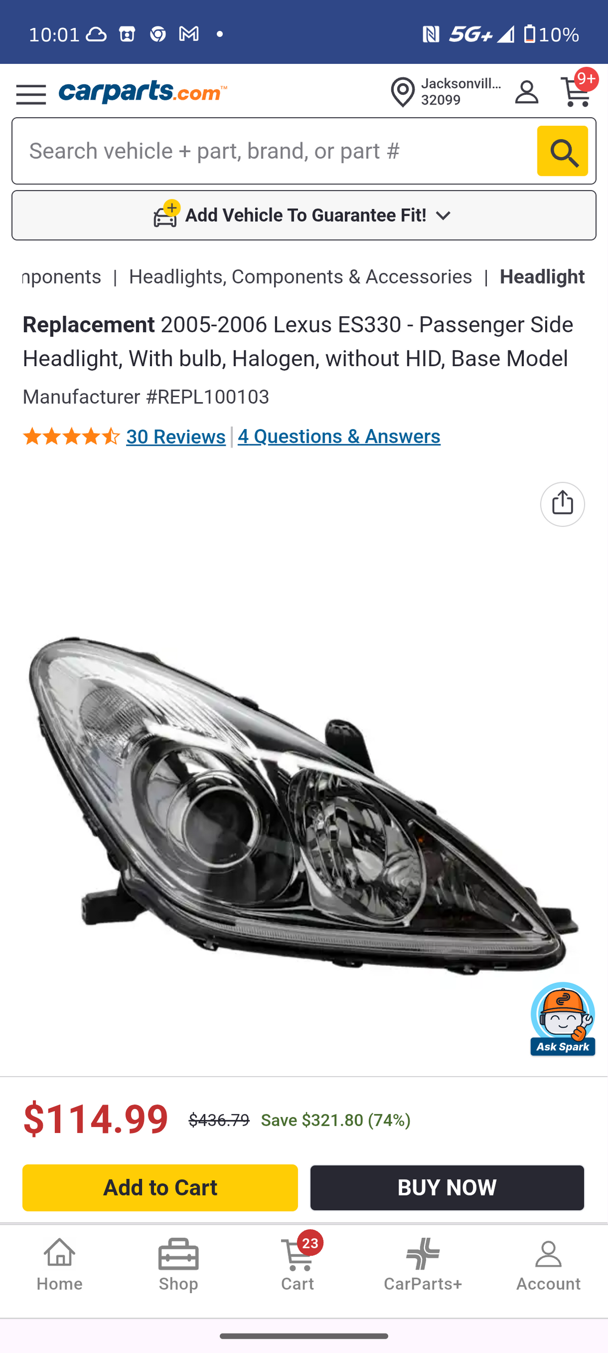 2005–2006 Lexus ES330 Passenger Side Halogen Headlight Assembly 🚘⚙️
