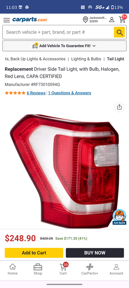 2018–2021 Ford Expedition Driver Side Halogen Tail Light Assembly (CAPA Certified) 🚘⚙️