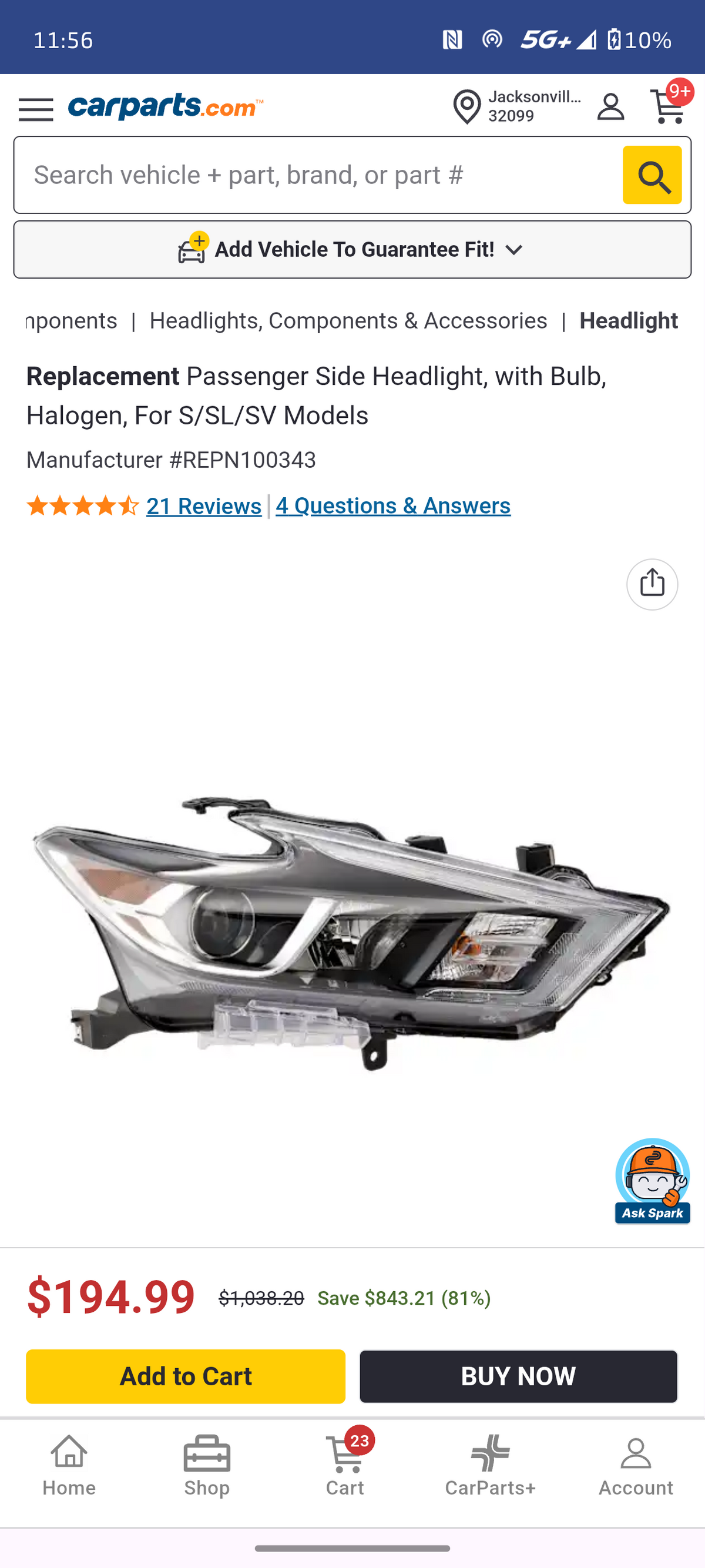 2016–2018 Nissan Maxima Passenger Side Halogen Headlight Assembly 🚘⚙️