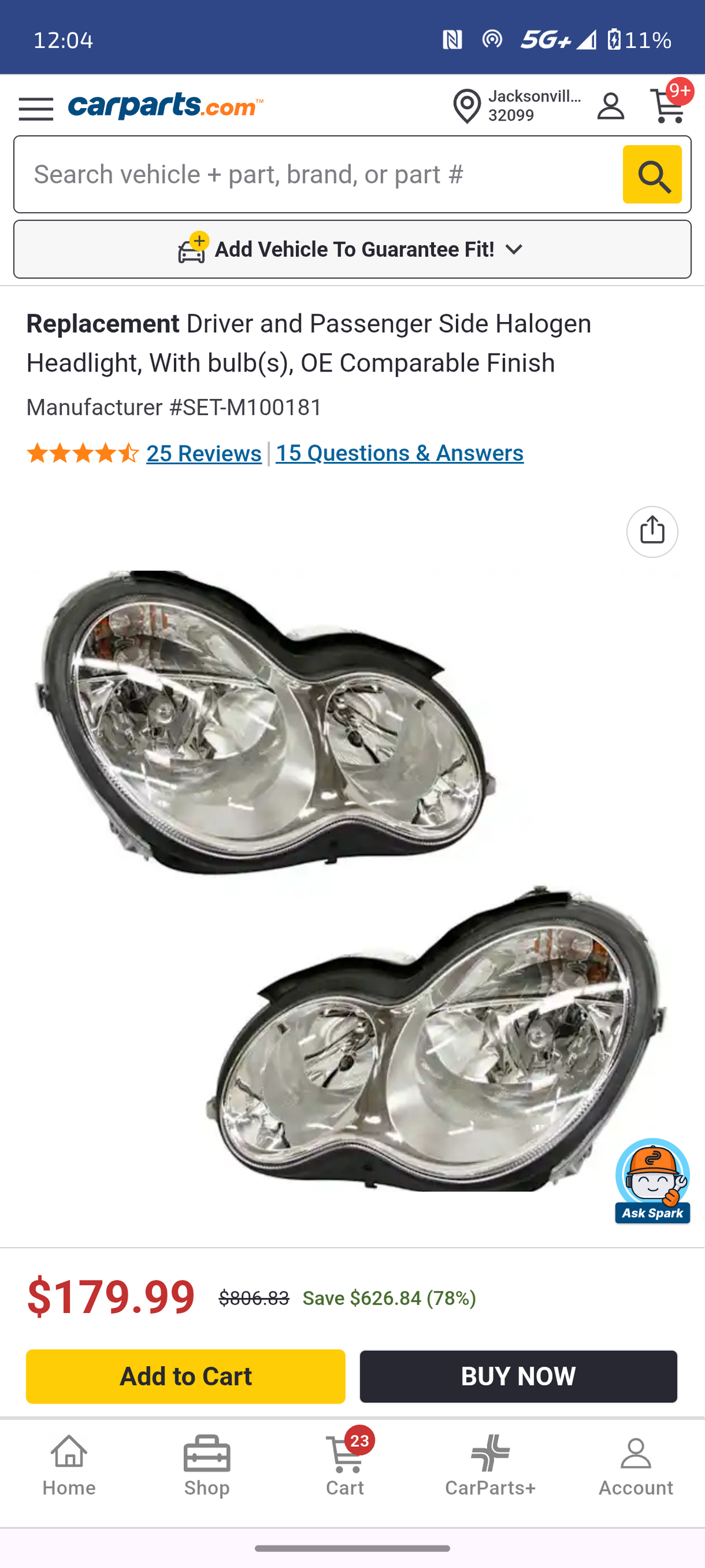 2005–2007 Mercedes-Benz C-Class Driver & Passenger Side Halogen Headlight Assemblies (Pair) 🚘⚙️