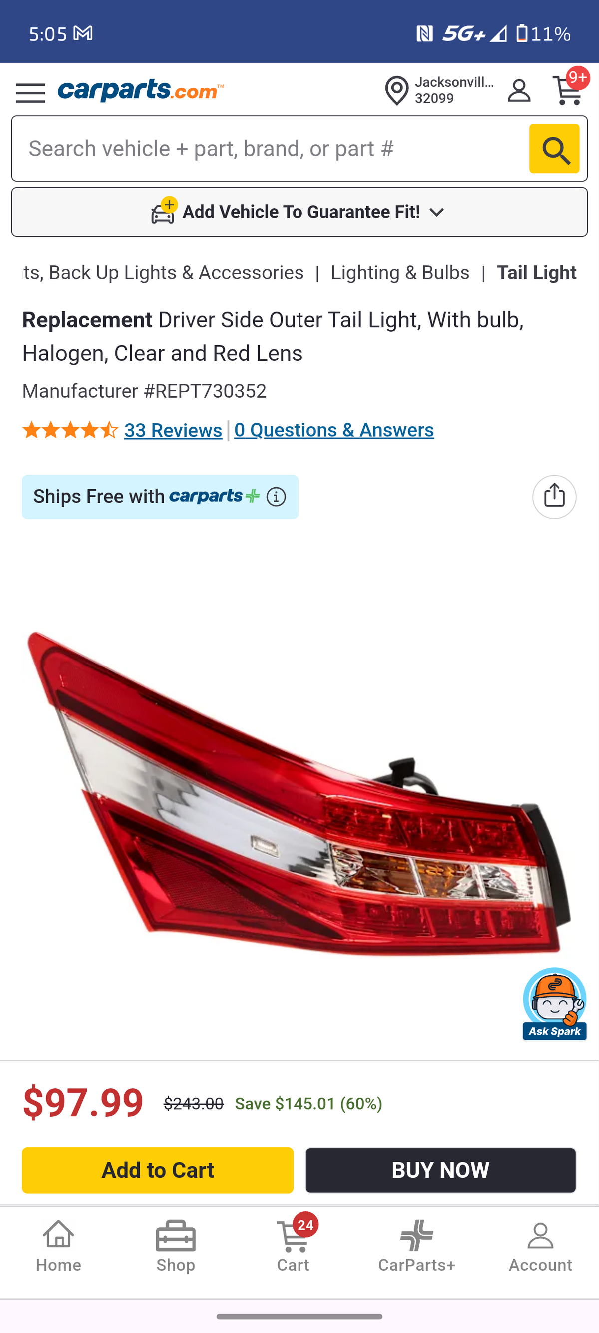2013–2015 Toyota Avalon Driver Side Outer Tail Light Assembly 🚘⚙️