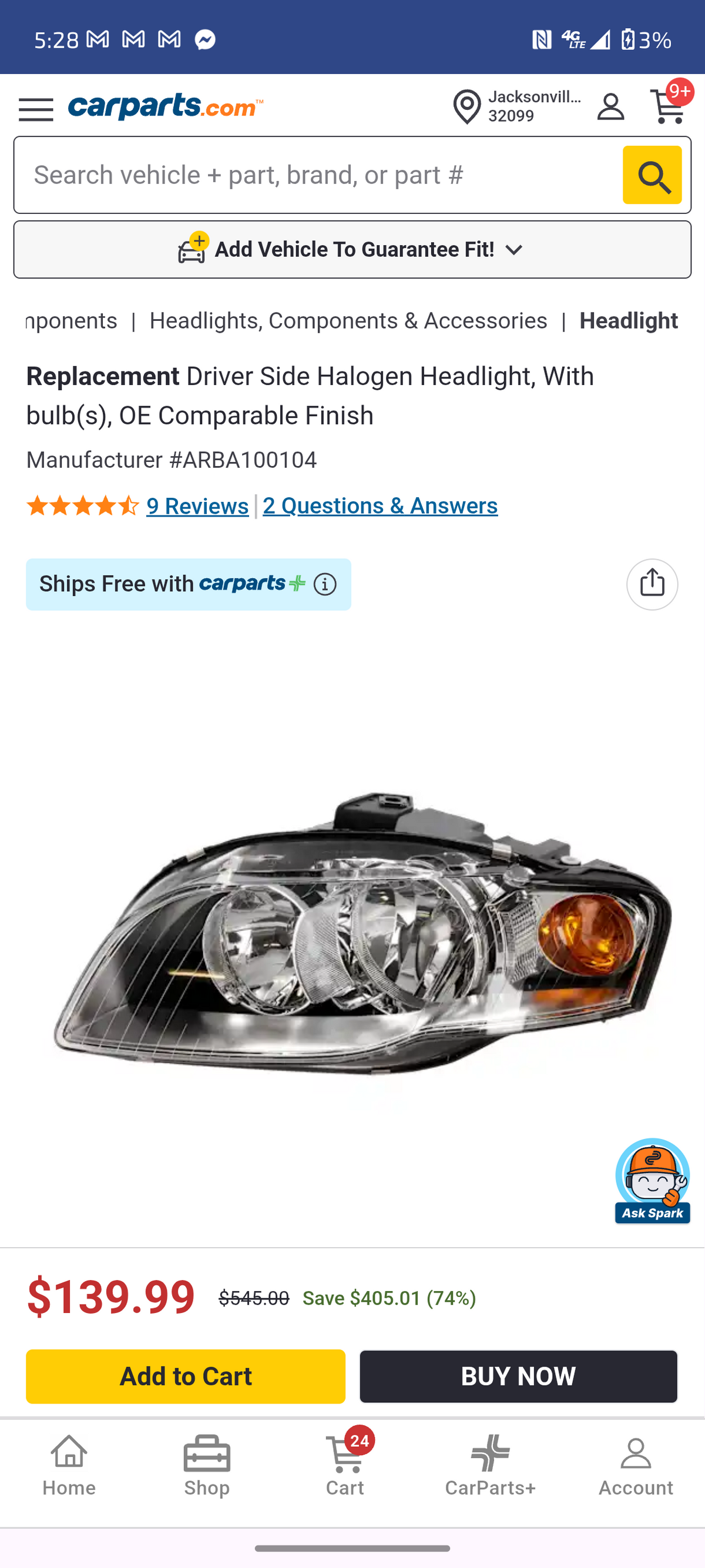 2005–2009 Audi A4 / A4 Quattro Driver Side Halogen Headlight Assembly 🚘💡