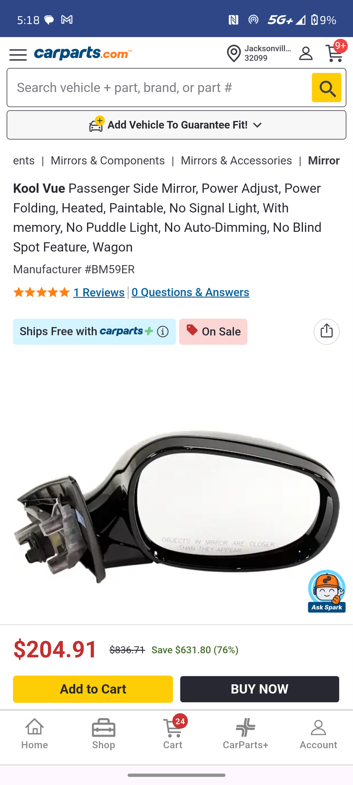 2009–2012 BMW 328i Passenger Side Power Folding Heated Mirror Assembly 🚘🪞