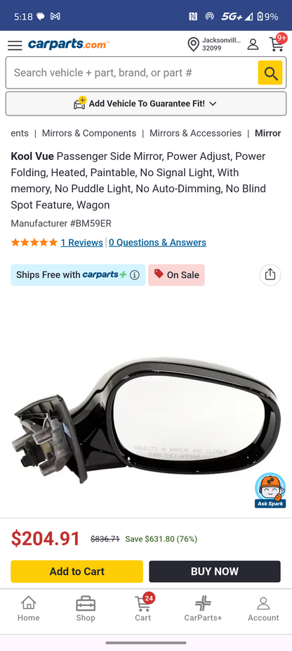 2009–2012 BMW 328i Passenger Side Power Folding Heated Mirror Assembly 🚘🪞