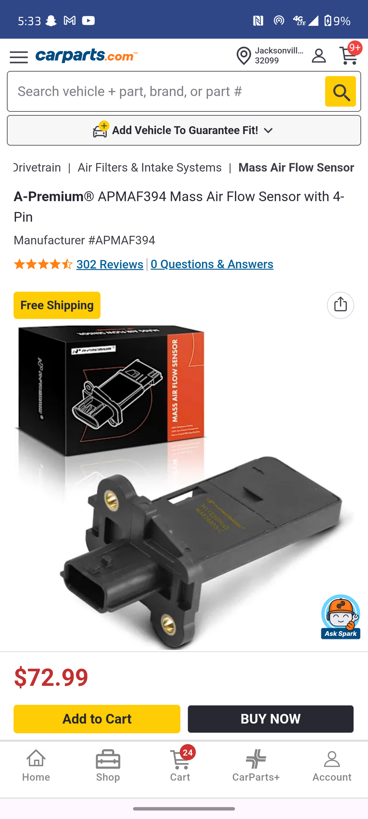 2019–2023 Nissan Altima & 2019 Infiniti QX50 Mass Air Flow MAF Sensor (4-Pin) 🚘⚙️