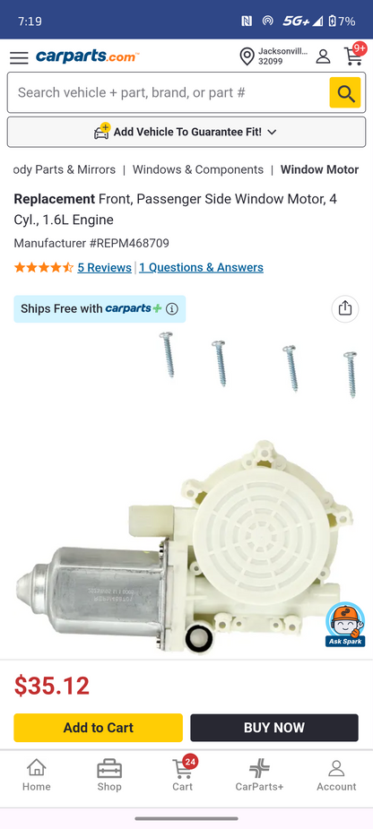 2002–2005 Mini Cooper Front Passenger Side Power Window Motor 🚘🪟