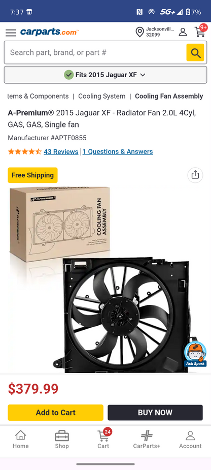 2013–2015 Jaguar XF 2010-2019 XJ Engine Radiator Cooling Fan Assembly w/ Shroud (2.0L Turbo) 🚘⚡
